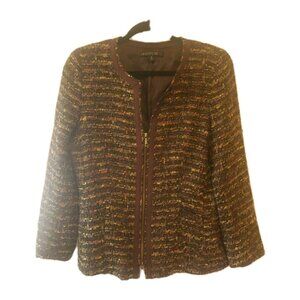 Lafayette 148 Jacket Blazer Zip Tweed Brown Viscose Wool Blend 10 Work Career